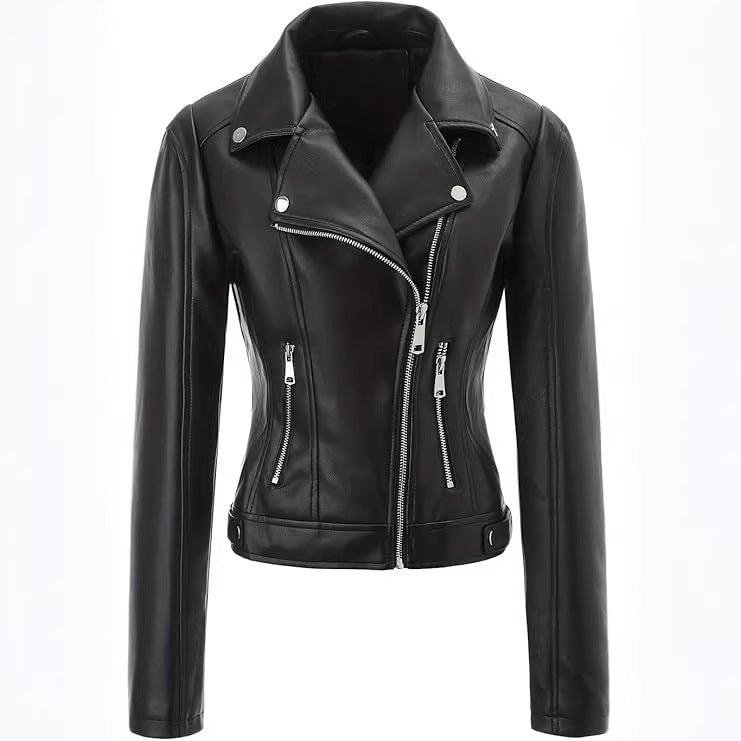 Women short fitted biker jacket made of Nappa leather with asymmetrical zipper Mune Fashion
