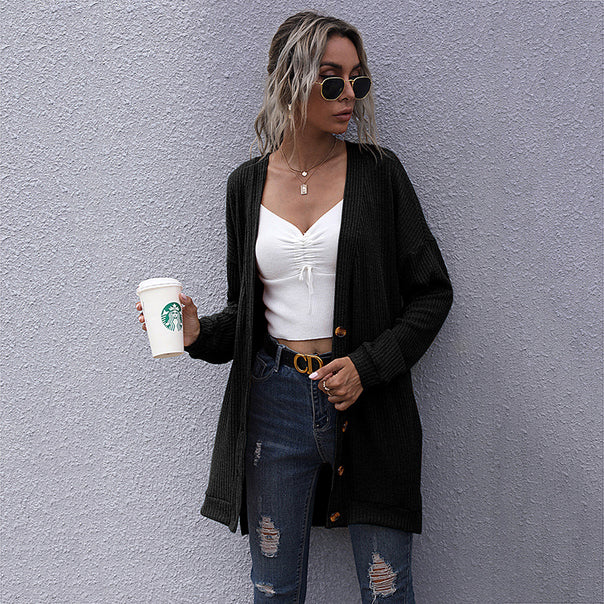 Women's Longline Ribbed Cardigan with Button Placket, Side Pockets and Oversized Silhouette Mune Fashion