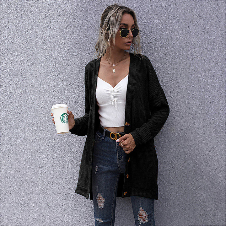 Women's Longline Ribbed Cardigan with Button Placket, Side Pockets and Oversized Silhouette Mune Fashion