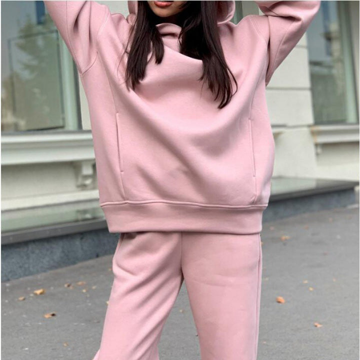 Women Oversize Hoodie Sweatshirt and Jogging Pants Set with Fleece Interior and Elastic Cuffs Mune Fashion