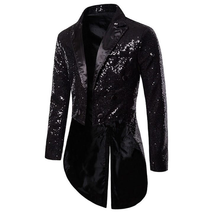 Men's glittered tailcoat with pointed satin lapels, double-breasted and extended swallowtail Mune Fashion