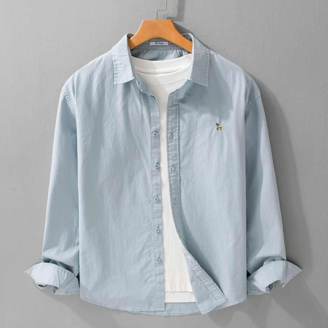 Men's Classic Cotton Oxford Shirt in Relaxed Fit with Fine Animal Embroidery Mune Fashion