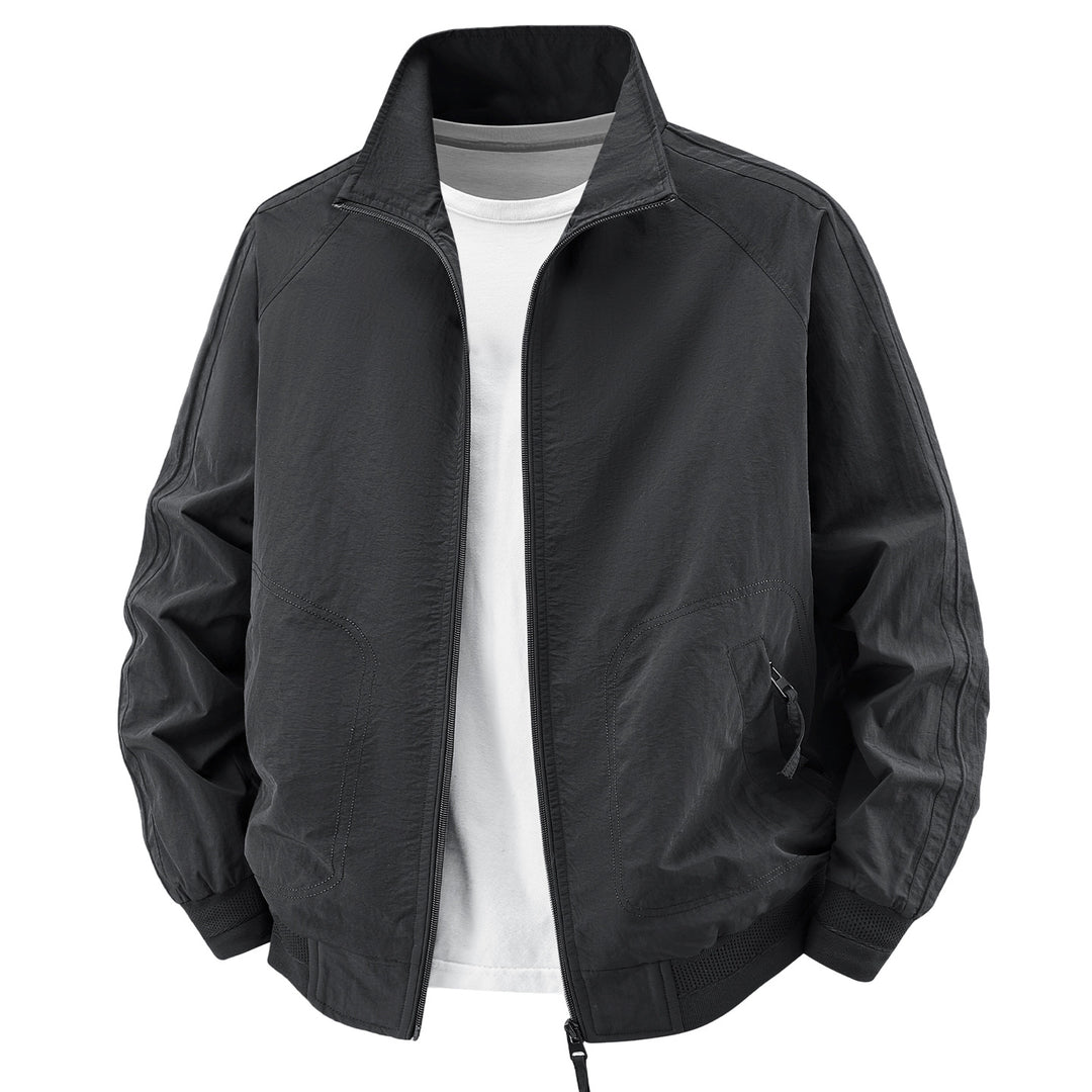 Men's Light Utility Bomber Jacket with High Stand Collar and Large Round Pockets Mune Fashion