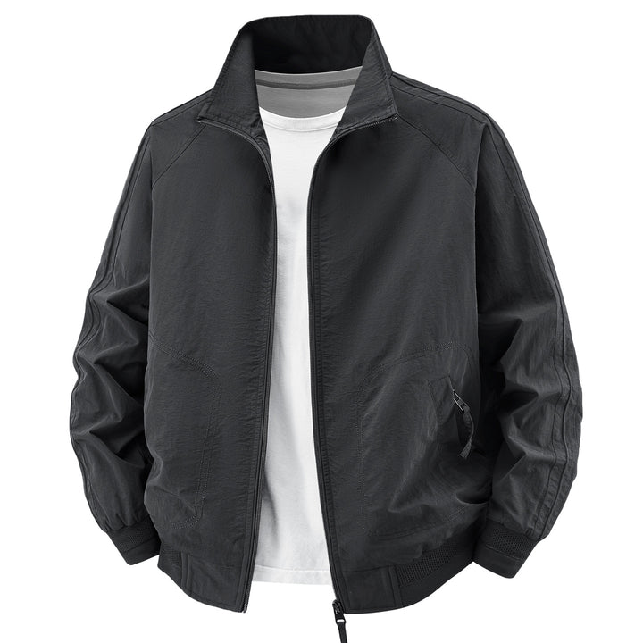 Men's Light Utility Bomber Jacket with High Stand Collar and Large Round Pockets Mune Fashion