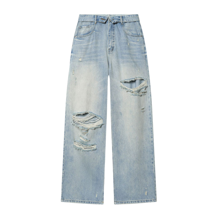 Women high-waisted wide jeans with straight leg, destroyed details and classic five-pocket fit Mune Fashion