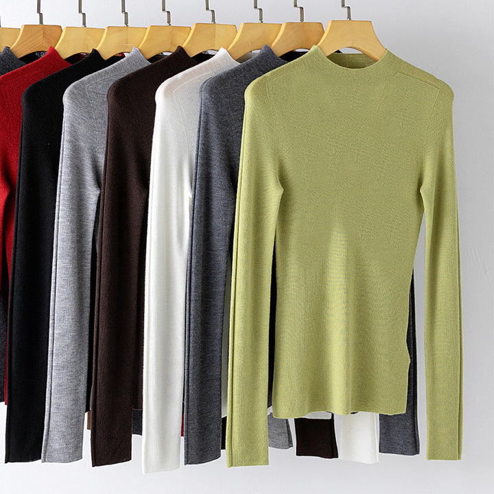 Women's Lightweight Fine Knit Sweater with Short Stand-Up Collar and Slim Silhouette Mune Fashion