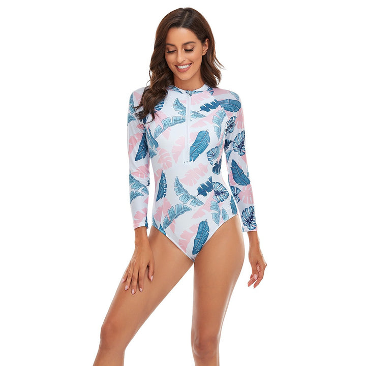 Women’s Sporty Long Sleeve Swimsuit with Floral Pattern Mune Fashion