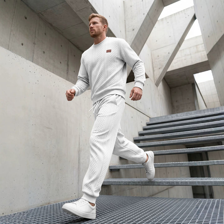 Men's Structured Knit Tracksuit with Round Neck and Drawstring Mune Fashion
