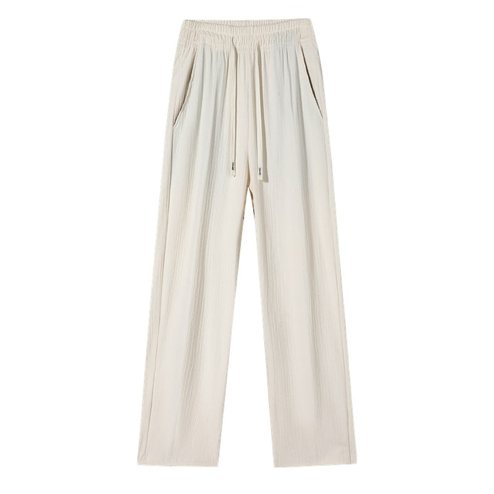 Women's wide linen-look trousers with elastic waistband, drawstring & side pockets Mune Fashion
