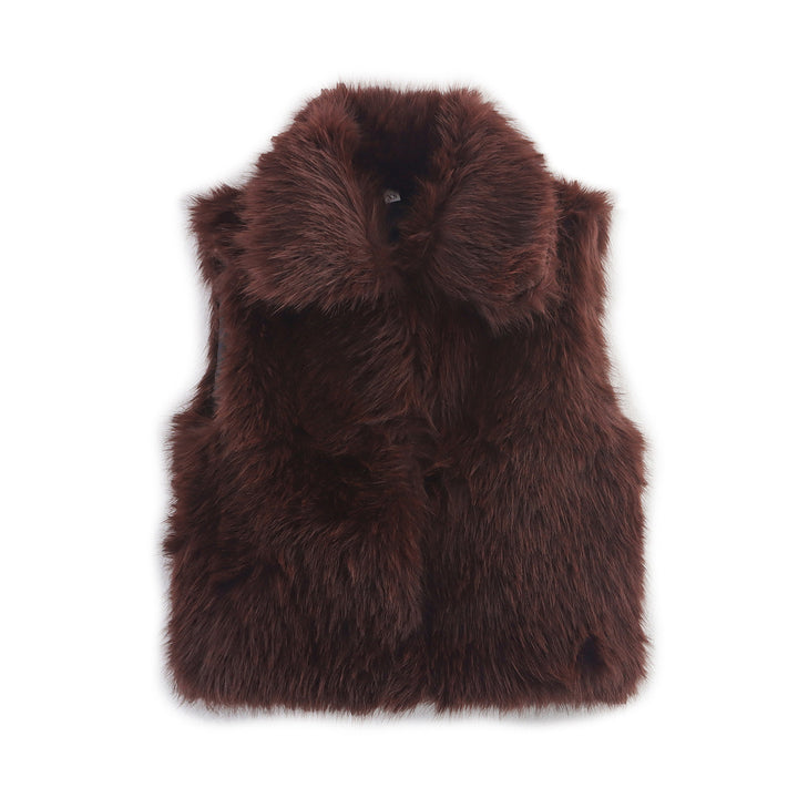 Women's Sleeveless Faux Fur Vest with Wide Shawl Collar Mune Fashion