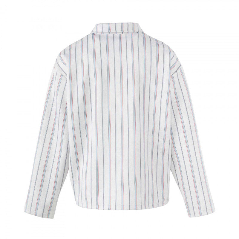 Unisex Striped Overshirt with Henley Button Placket and Decorative Pin Details Mune Fashion