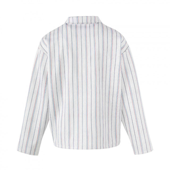 Unisex Striped Overshirt with Henley Button Placket and Decorative Pin Details Mune Fashion