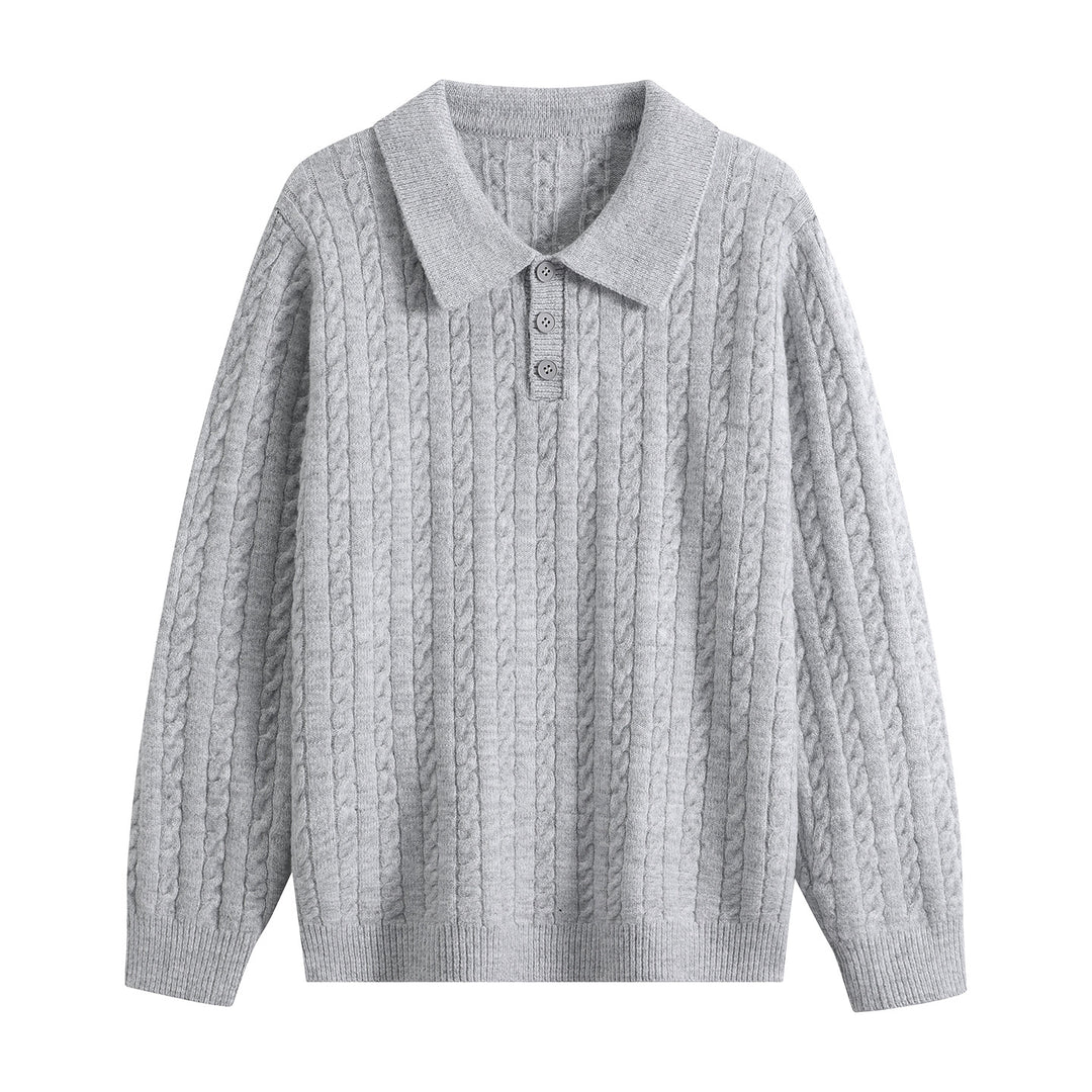 Men's Cable Knit Polo Sweater with Polo Collar, Half Button Placket & Relaxed Fit Mune Fashion