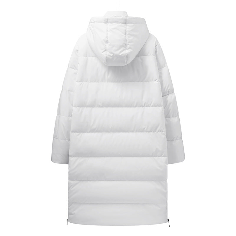 Women's longer minimalist quilted coat with contoured hood and ultra-light thermal filling Mune Fashion
