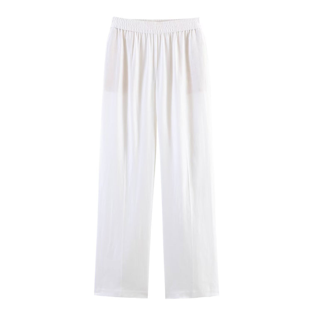 Women's Wide Palazzo Pants with Elastic Gathered Waistband and Flowing Lightweight Fabric Mune Fashion