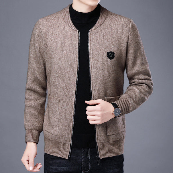 Men's fine-knit cardigan with full zip, chest emblem, and patch pockets Mune Fashion