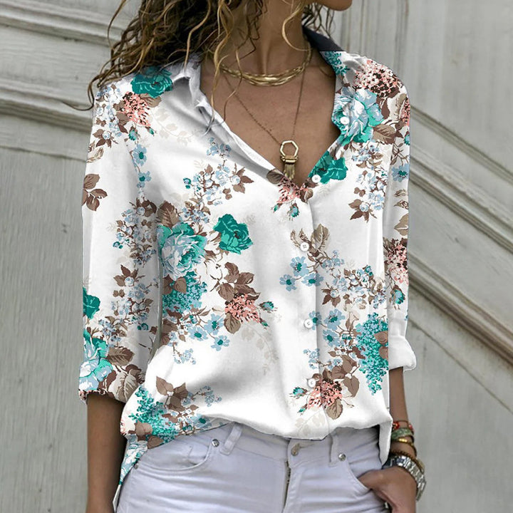 Women's loose shirt blouse with floral print and rolled sleeves Mune Fashion