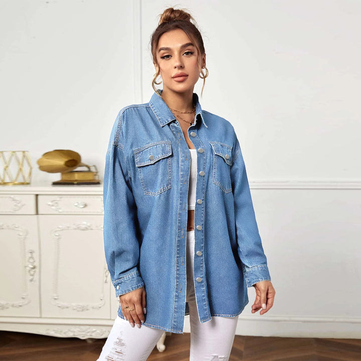 Women's Oversized Denim Jacket with Flap Pockets Mune Fashion
