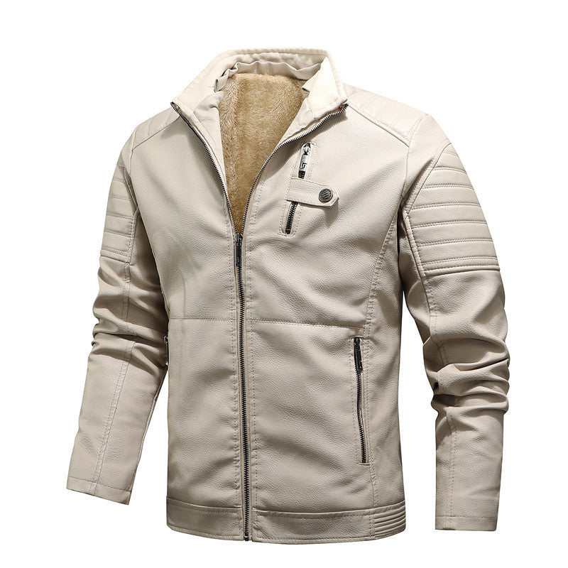 Men's slim artificial leather field blazer with stand-up collar, chest flap pockets, and zipper Mune Fashion