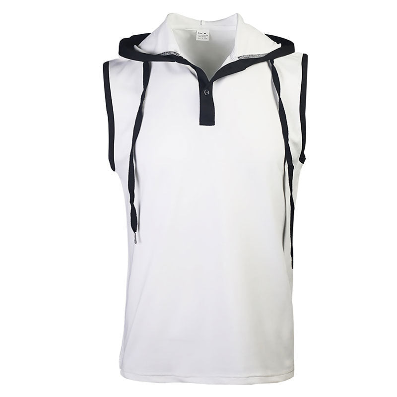 Men's Sleeveless Hooded Henley Muscle Shirt with Mesh Structure and Body-Hugging Fit Mune Fashion