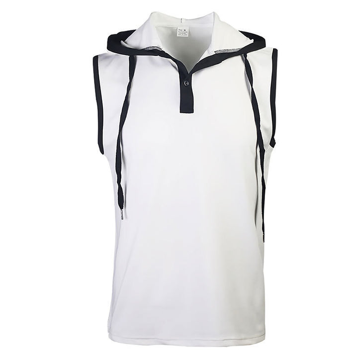 Men's Sleeveless Hooded Henley Muscle Shirt with Mesh Structure and Body-Hugging Fit Mune Fashion