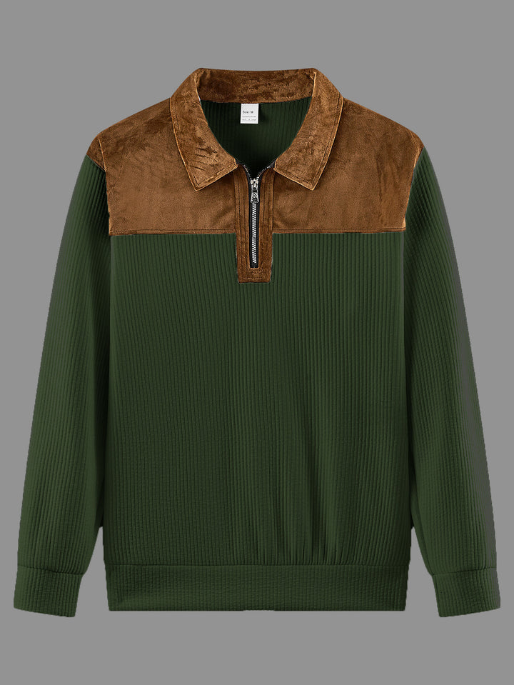 Unisex nan fine-structured knitted sweater with half zip collar and velvet trim Mune Fashion