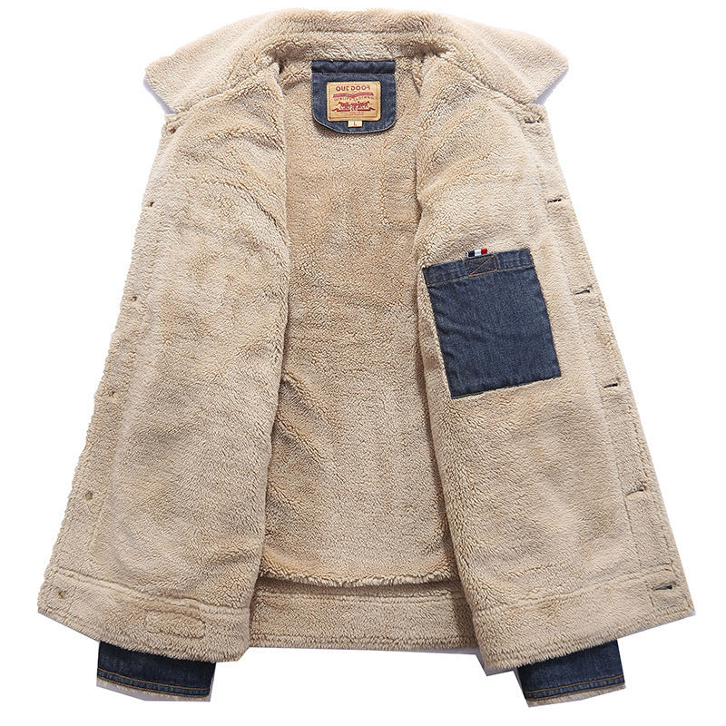 Men's denim worker jacket with warming teddy fleece lining and sherpa collar Mune Fashion