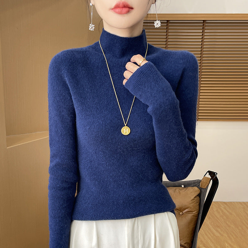 Women's Slim Short Roll Neck Sweater in Cozy Cashmere Look with Fine Rib Structure Mune Fashion
