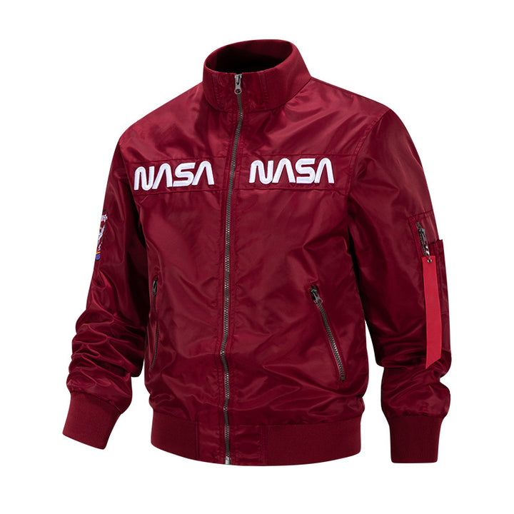 Men's  retro-space pilot bomber with embroidered NASA chest panels and sleeve utility pocket Mune Fashion
