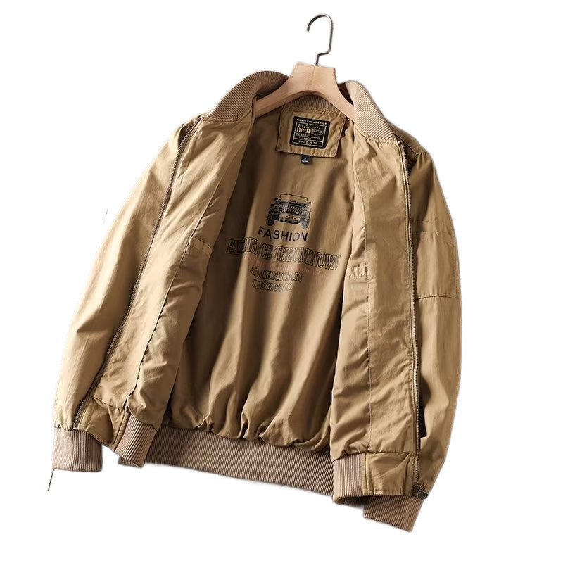 Men's Casual Bomber Jacket with Zipper, Chest Patch and Sleeve Pocket Detail Mune Fashion