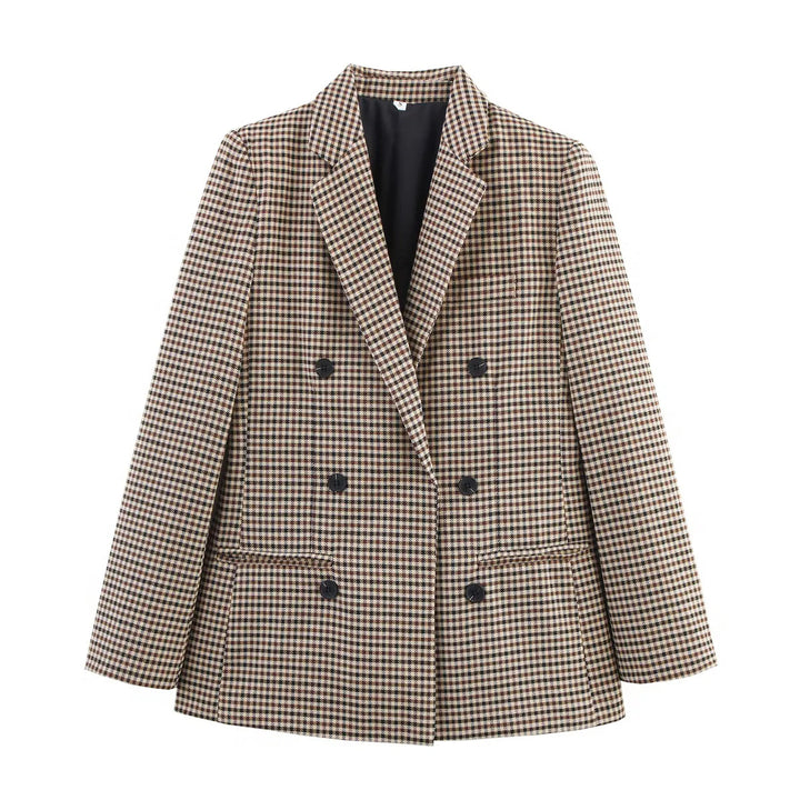 Ladies tailored long blazer in double-breasted with lapel collar and flap pockets Mune Fashion