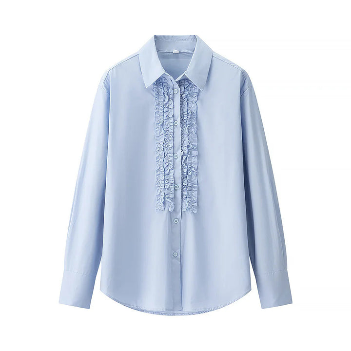 Women's ruffled cotton blend blouse, long-sleeved and slightly oversized Mune Fashion