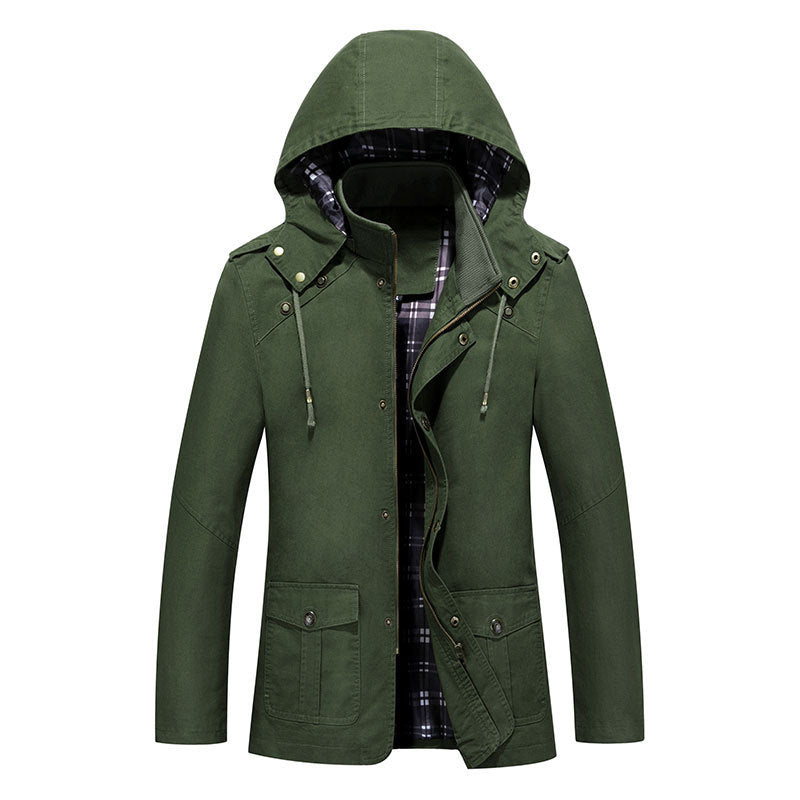 Men's lightweight cotton canvas parka with hood and checkered lining Mune Fashion