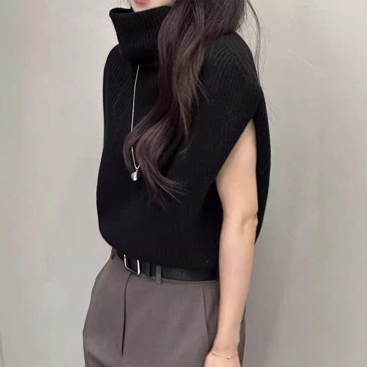 Women’s Knit Sleeveless Vest with Roll Neck and Ribbed Texture Mune Fashion
