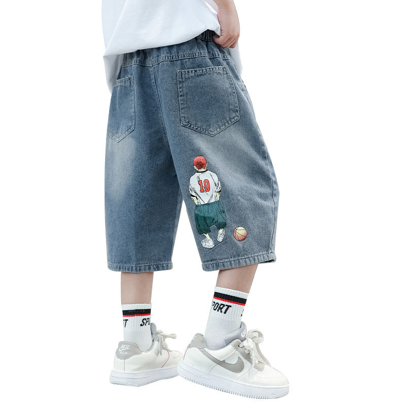 Boys casual denim shorts with creative graphic print Mune Fashion