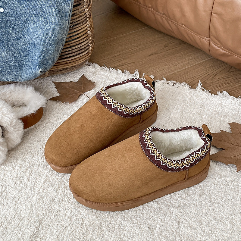 Ladies Lined Slip-On Bootie-Style Slippers with Faux Fur Lining and Decorative Trim Mune Fashion