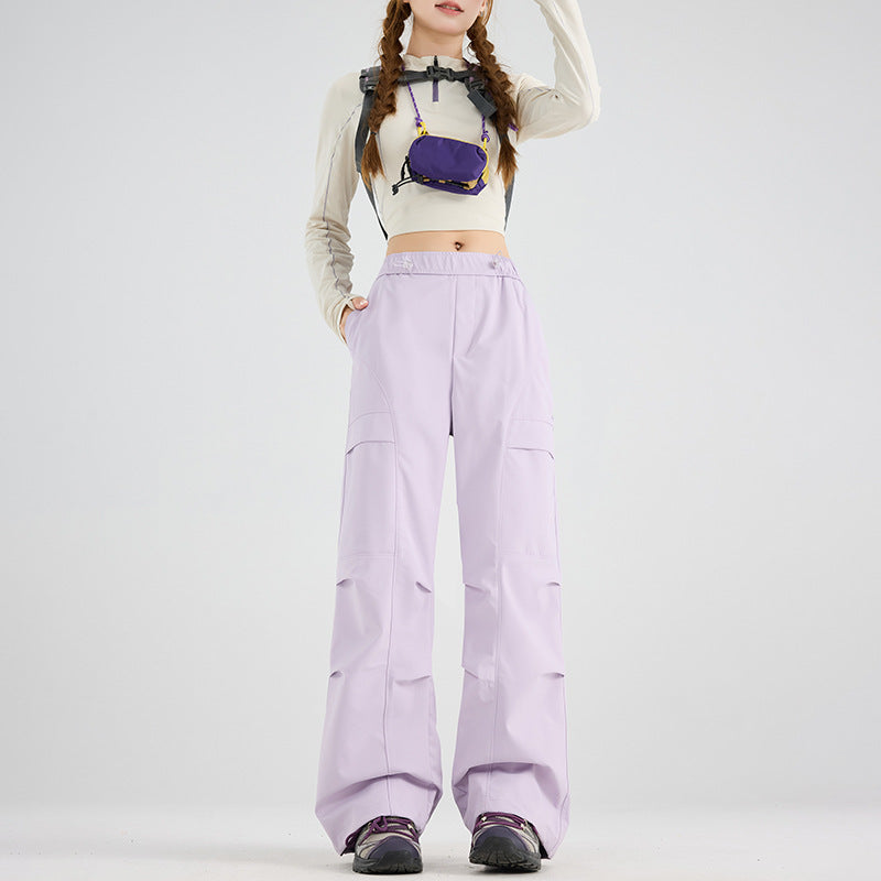 Women's Wide Cargo Pants with Elastic Waistband, Drawstring and Utility Pockets Mune Fashion