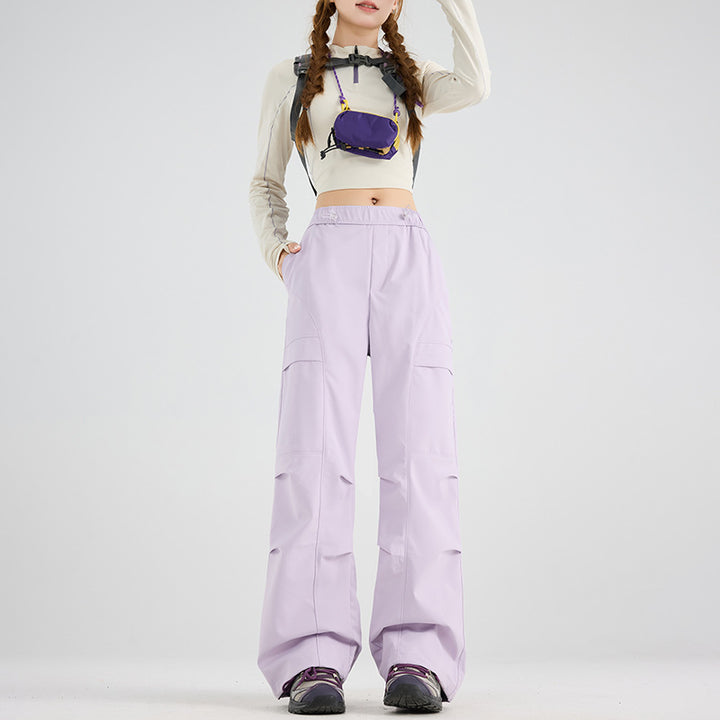 Women's Wide Cargo Pants with Elastic Waistband, Drawstring and Utility Pockets Mune Fashion