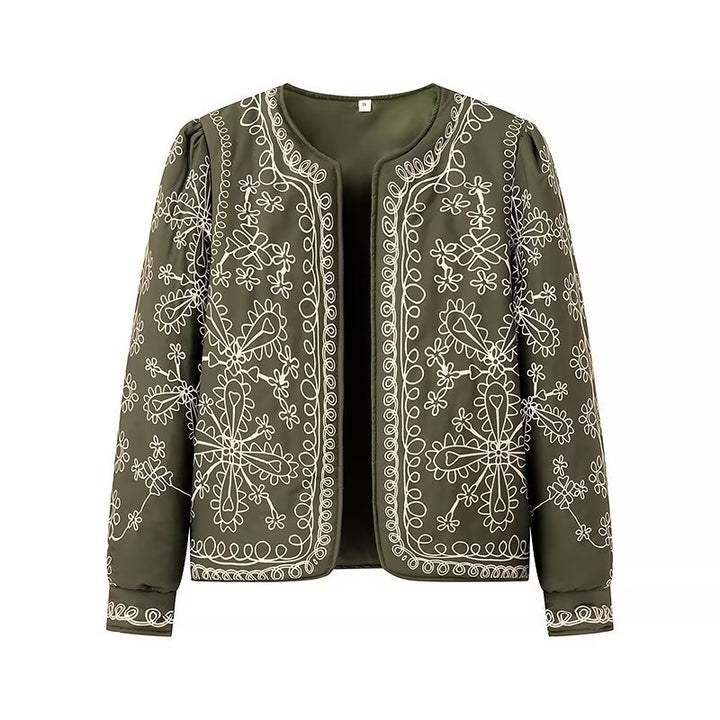 Women Open Blazer Jacket with Floral Allover Print, Round Neckline and Feminine Fit Mune Fashion