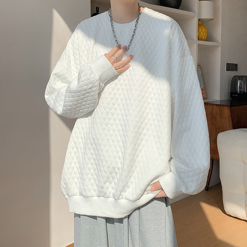 Men's Oversize Quilt Sweatshirt with Diamond Pattern and Ribbed Cuffs Mune Fashion