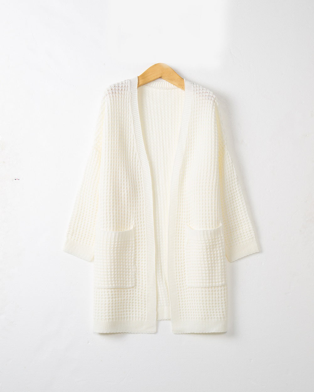 Women Long Oversize Knit Coat with Open Front and Patch Pockets Mune Fashion
