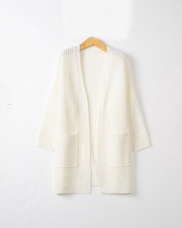 Women Long Oversize Knit Coat with Open Front and Patch Pockets Mune Fashion