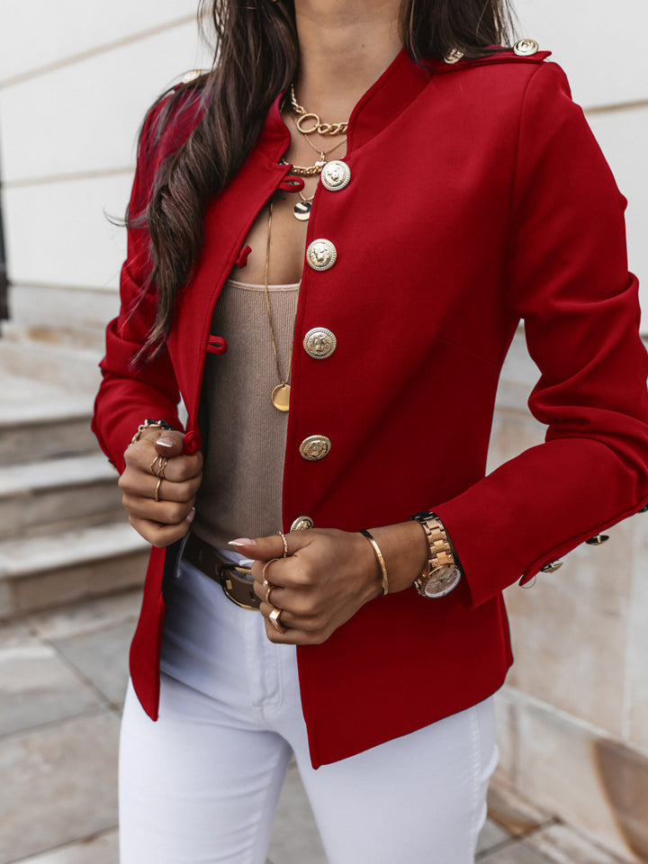 Women's military blazer with stand-up collar and decorative gold buttons Mune Fashion