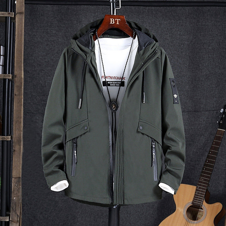 Men's Softshell Field Jacket with Hood, Concealed Two-Way Zipper and Multiple Utility Pockets Mune Fashion