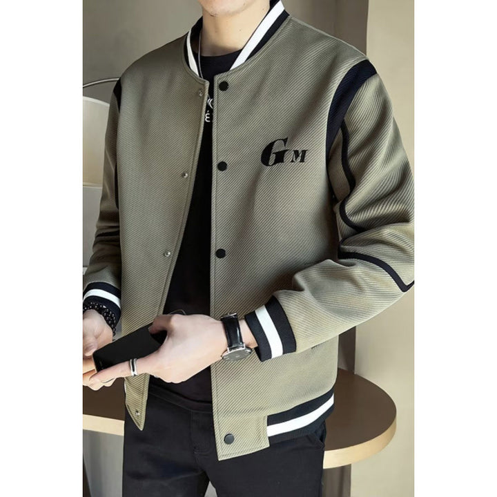 Men's Lightweight Varsity Bomber Jacket with Textured Fabric, Ribbed Cuffs and Snap Front Mune Fashion