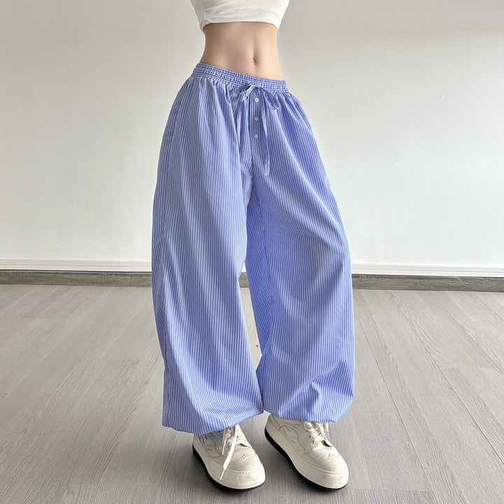 Women Wide Lounge Pants with Smocked Waistband, Drawstring, Button Placket, and Elastic Cuffs Mune Fashion