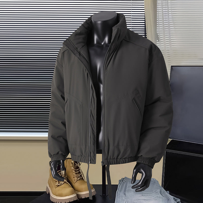 Men's thermal insulated short bomber jacket with stand-up collar and drawstring waistband Mune Fashion