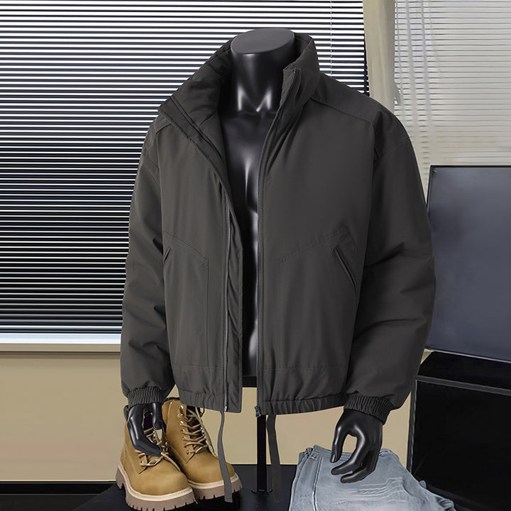 Men's thermal insulated short bomber jacket with stand-up collar and drawstring waistband Mune Fashion