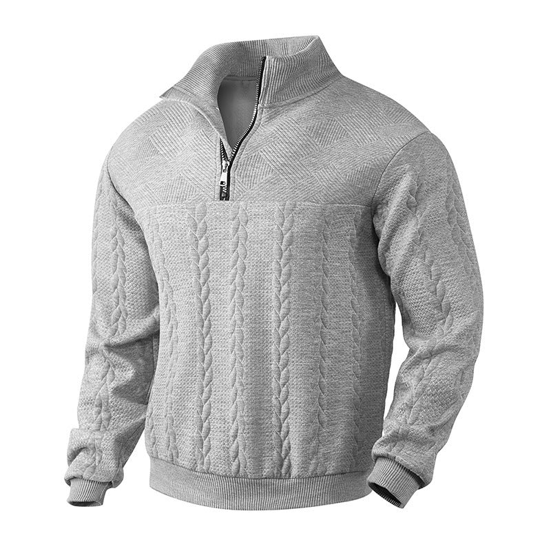 Men's chunky knit half-zip sweater with cable pattern and stand-up collar Mune Fashion