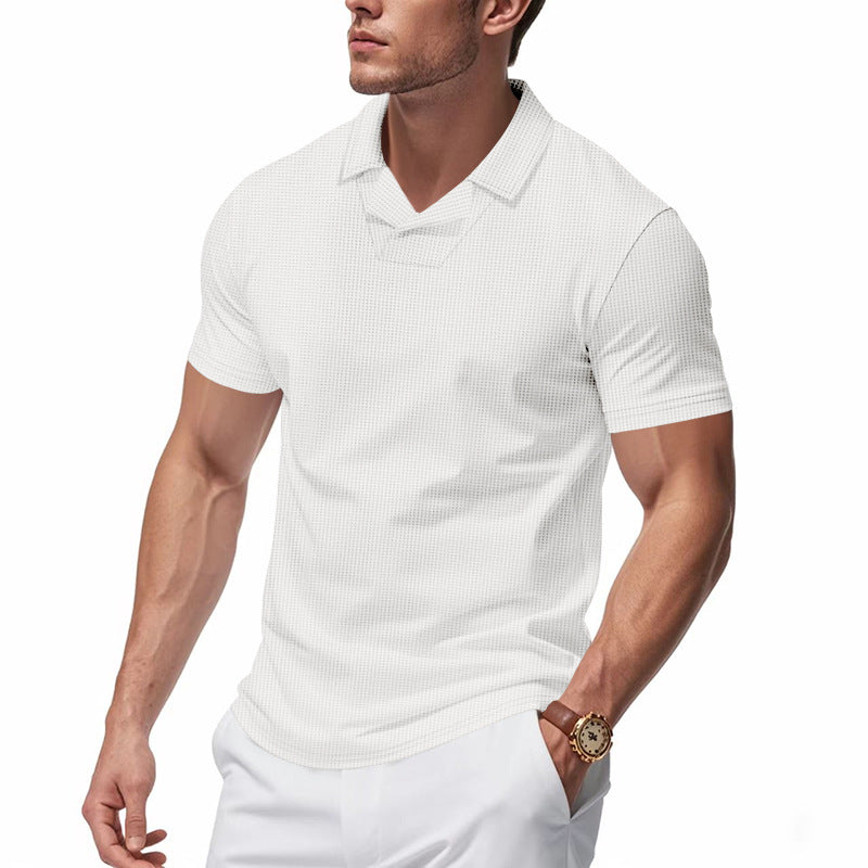 Men's structured short-sleeve polo with open V-neck and close-fitting cut Mune Fashion
